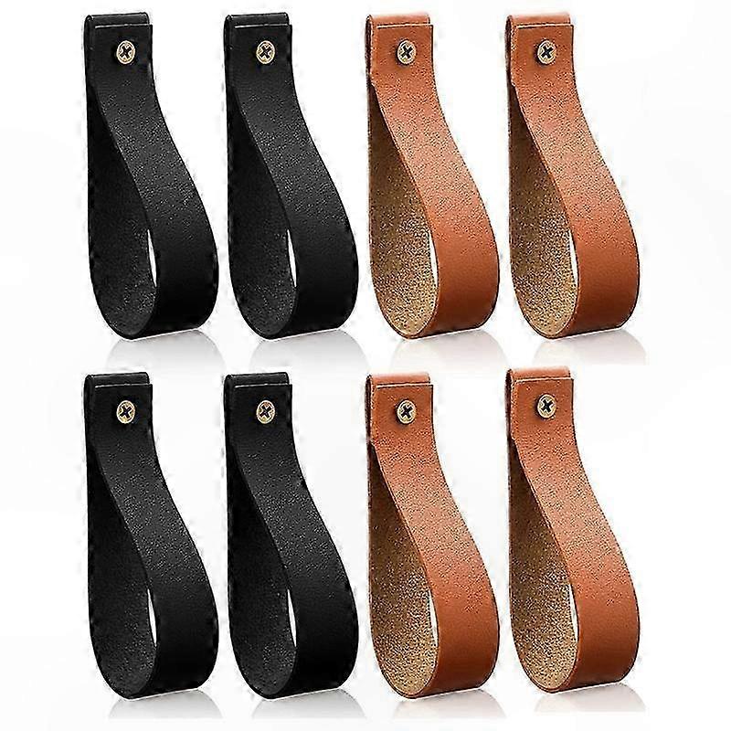 8-Pack Wall Hooks with PU Leather Straps for Towels, Curtains, and Hanging Decor