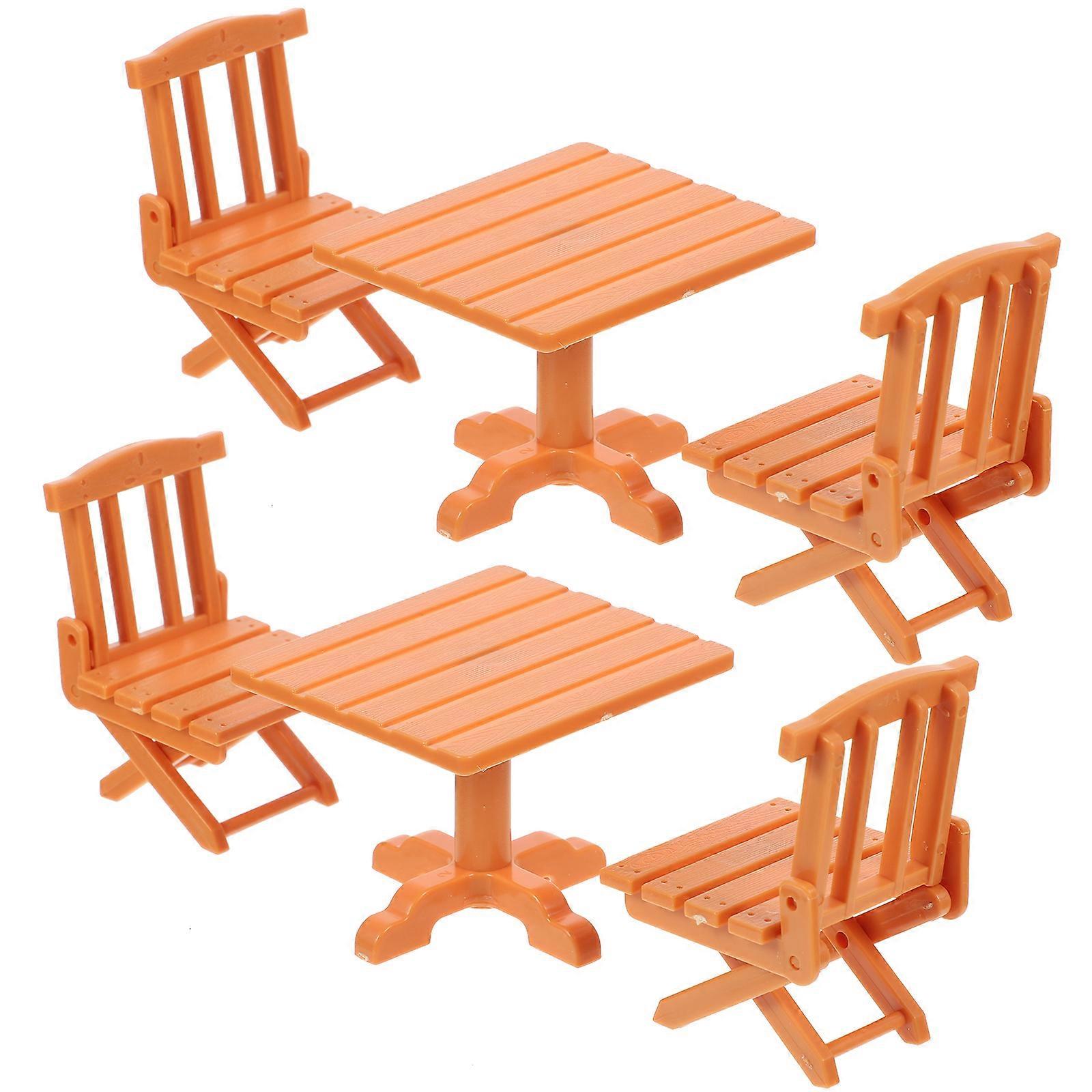 Miniature Dining Table and Chair Set for Decoration with Realistic Design Plastic Light Brown 2 Sets