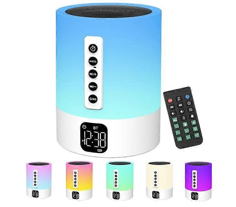 Night Light Bluetooth Speaker, White Noise Machine, Touch Bedside Lamp with Alarm Clock for Kids, Multi-Color Bedroom Table Lamp Xmas Gifts(White)