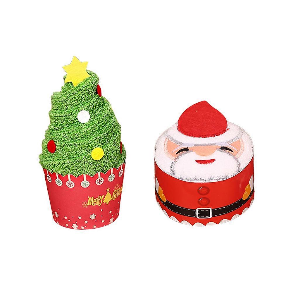Christmas Cotton Towels 2Pcs Cake Towel for Cleaning Use Gift Pack