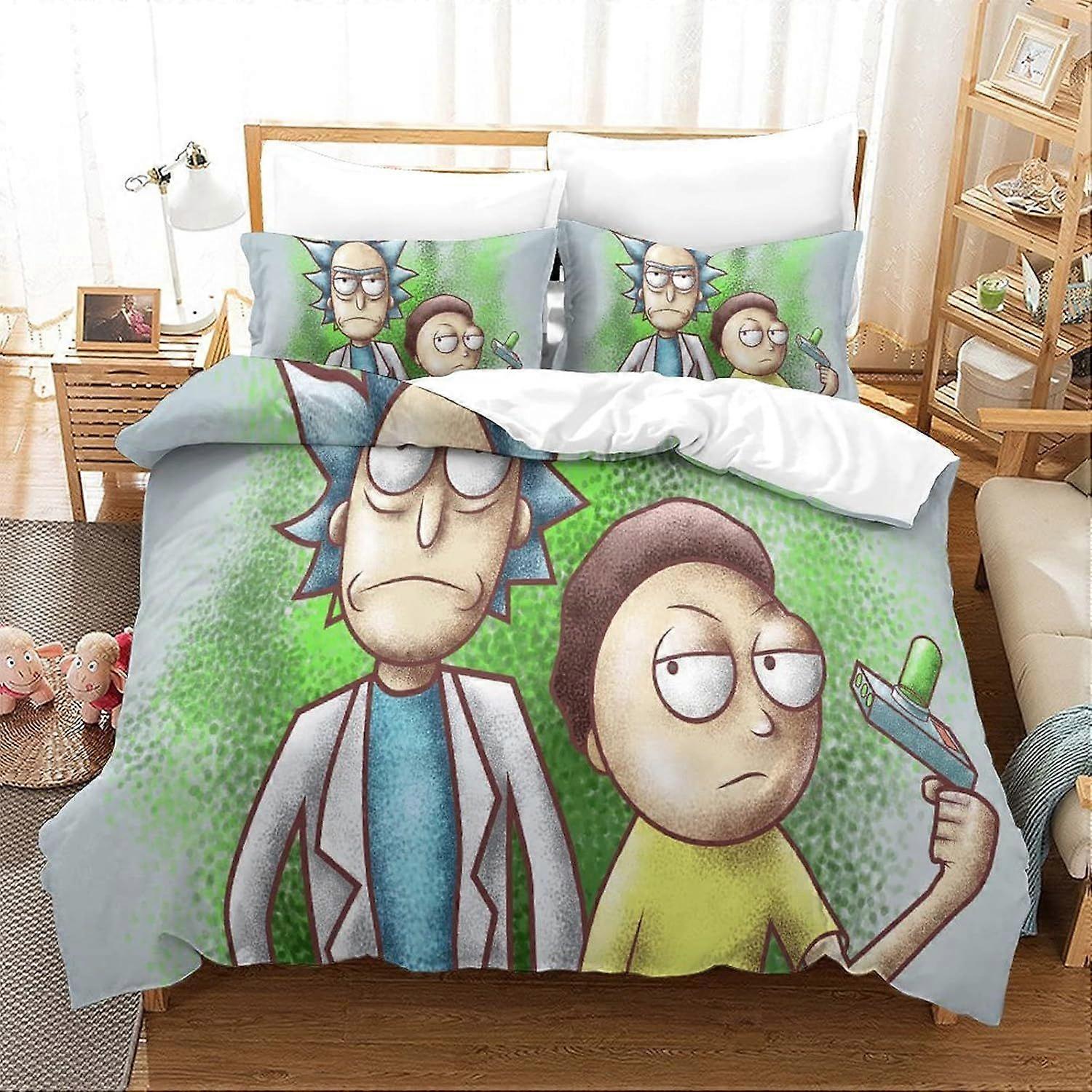 Single Duvet Cover Set Rick And Morty Quilt Cover Single Size Bedding Set Super Soft Microfiber Duvet Covers with Zipper with Pillowcases Hypoallergen