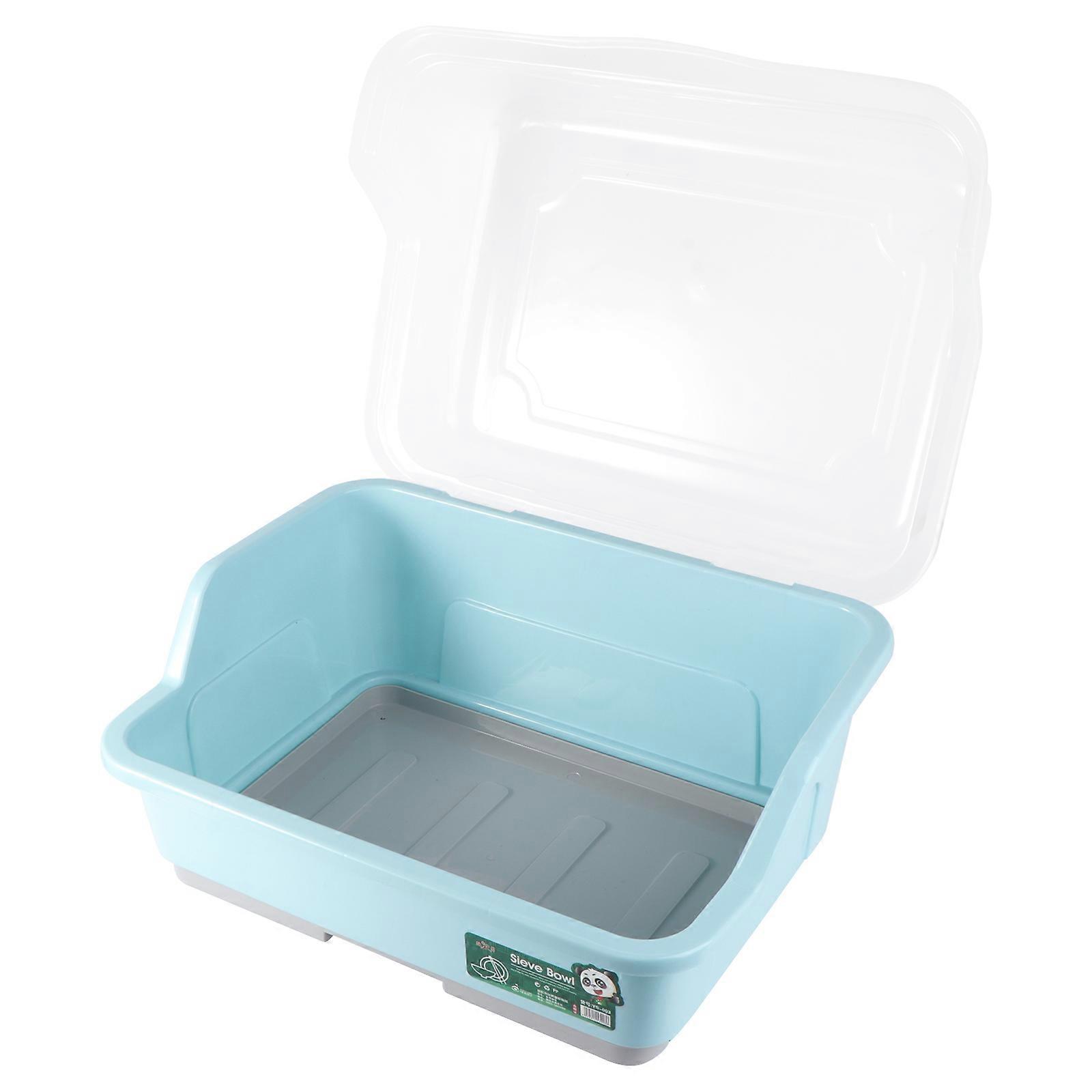 Tableware Drying Rack Blue Plastic Kitchen Storage with Lid 1Pcs