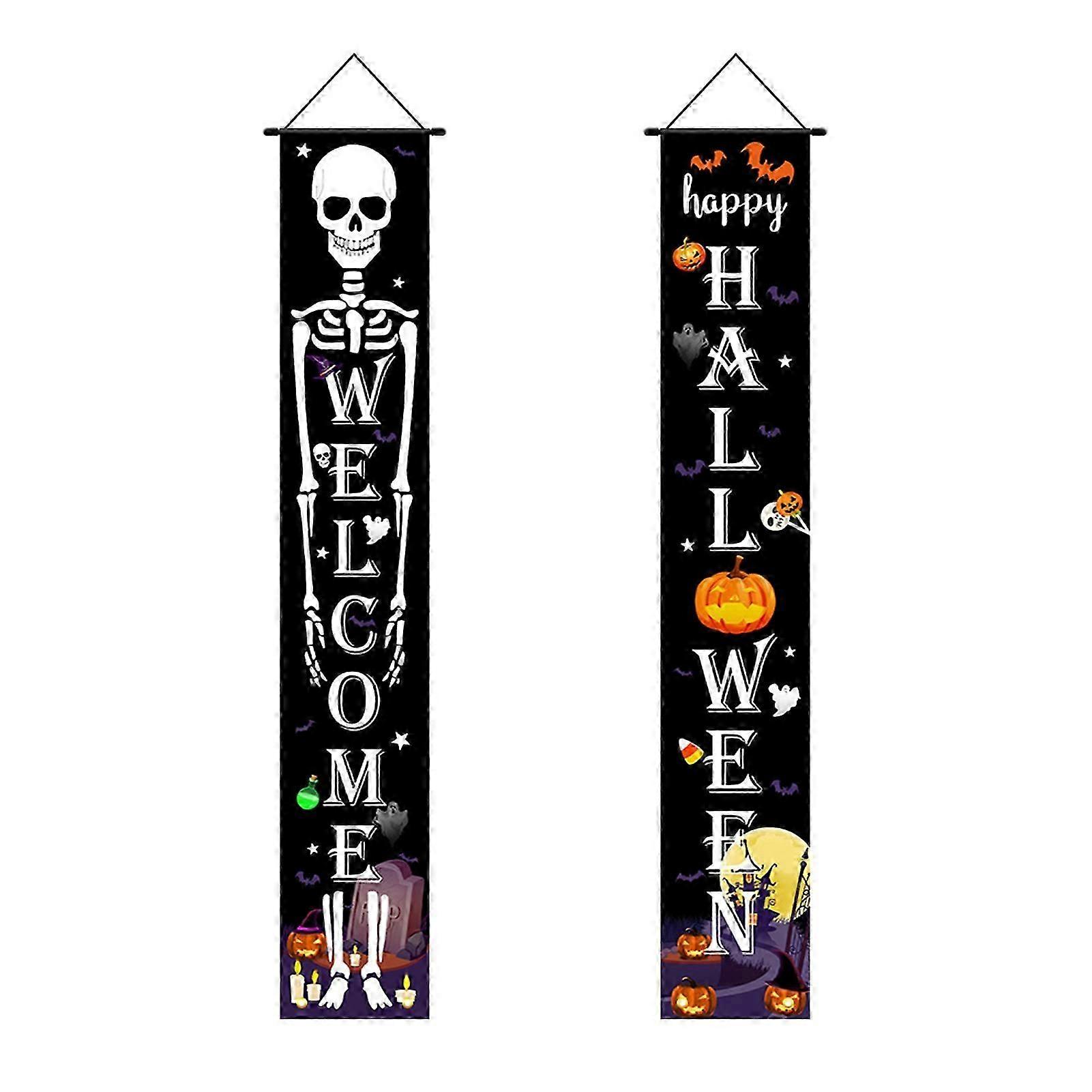 Halloween Flag Reusable Skeleton Ghost Print Haunted House Decor Front Door Porch Outdoor Banner Decoration Banner Horror Party Supplies