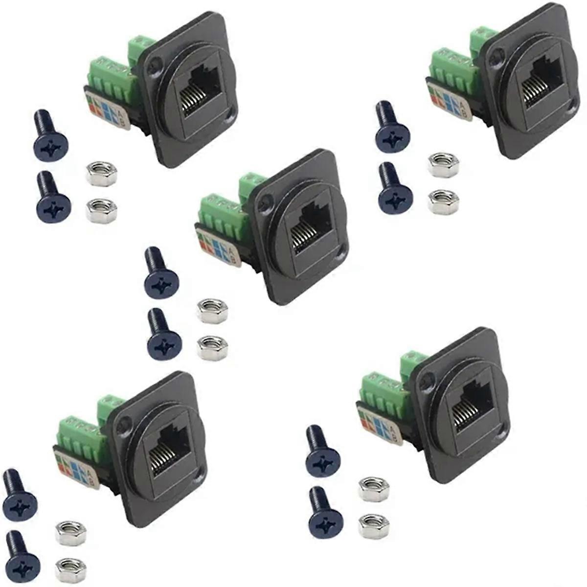 5 RJ45 CAT.5E wiring terminals network computer modules (black)