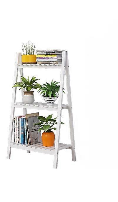 Floor-standing 3-layer storage shelf wooden ladder