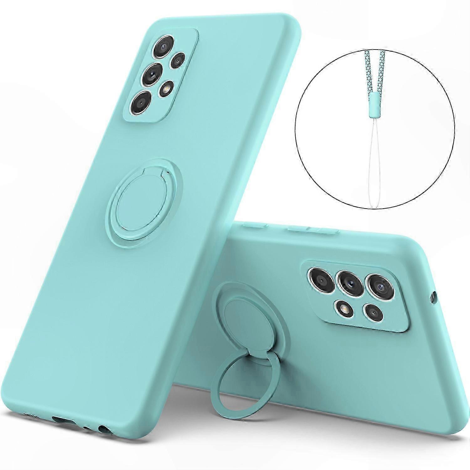 Ring Kickstand Liquid Silicone Phone Case for Galaxy A53 5G, Anti-Scratch Soft Cover with L Pattern Design