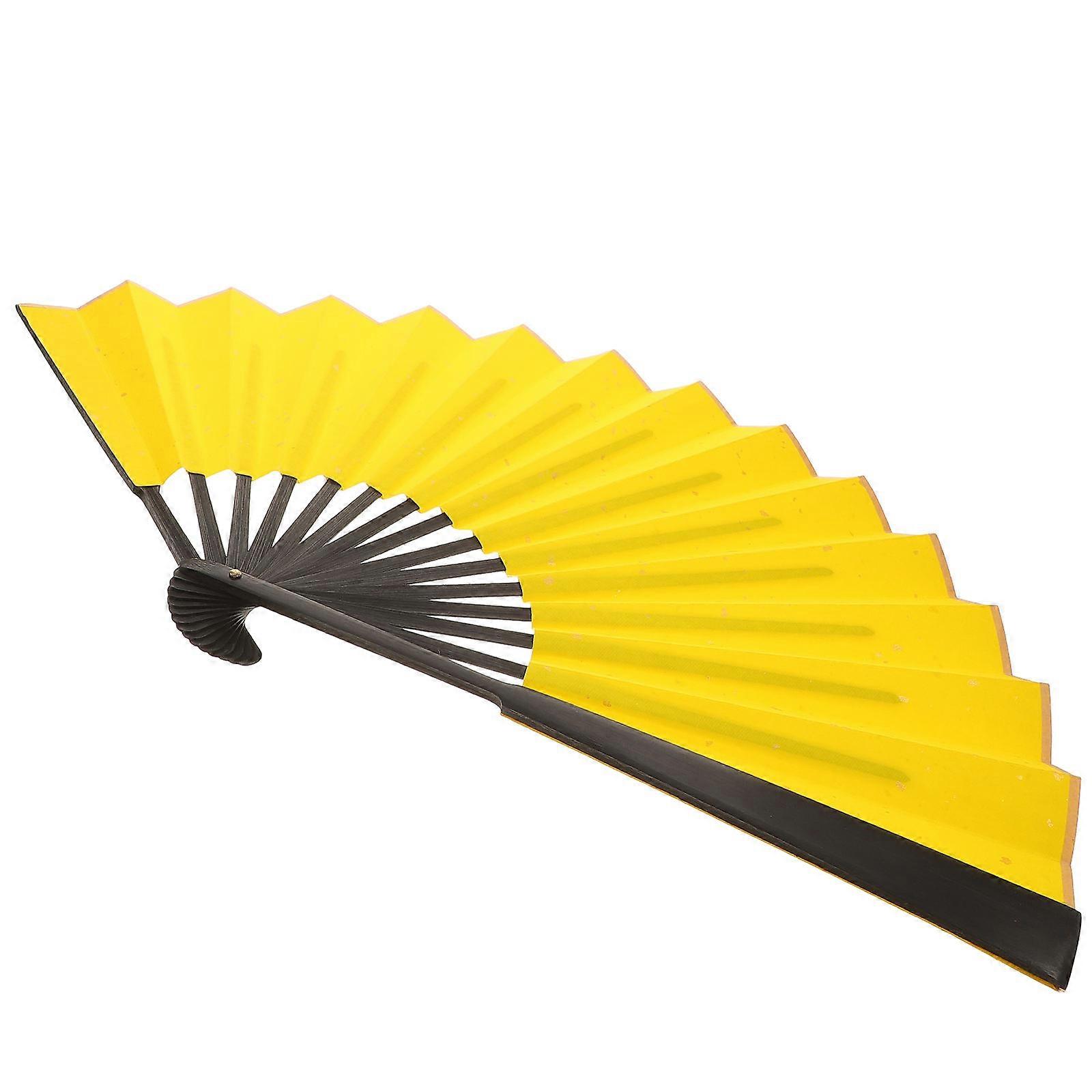 Chinese Folding Hand Fan for Dancing Performance 5Pcs Yellow Fans