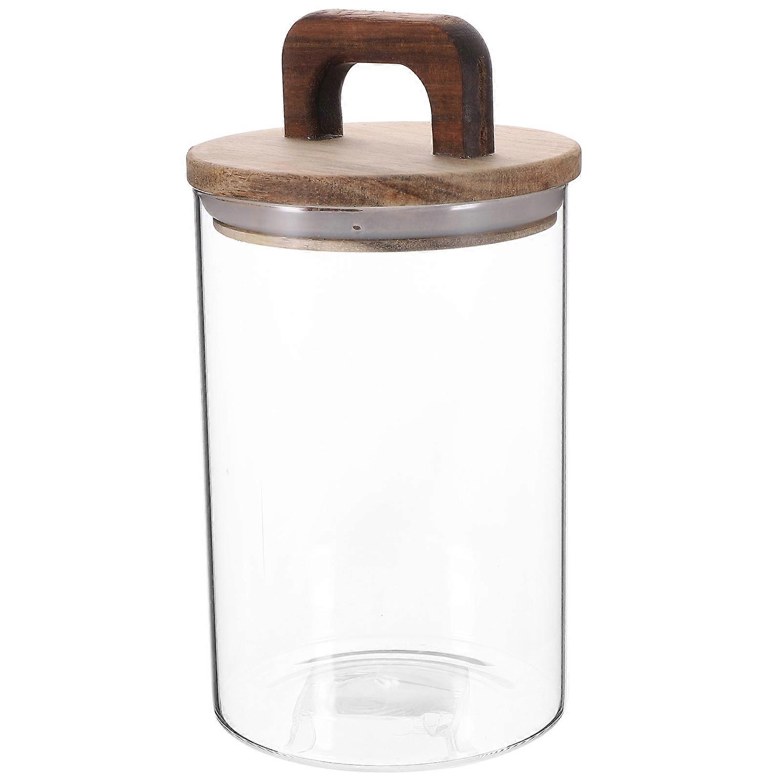 Kitchen Canister Glass Storage Jar With Wood Handle Lid For Home Use Sealed Function 1Pack