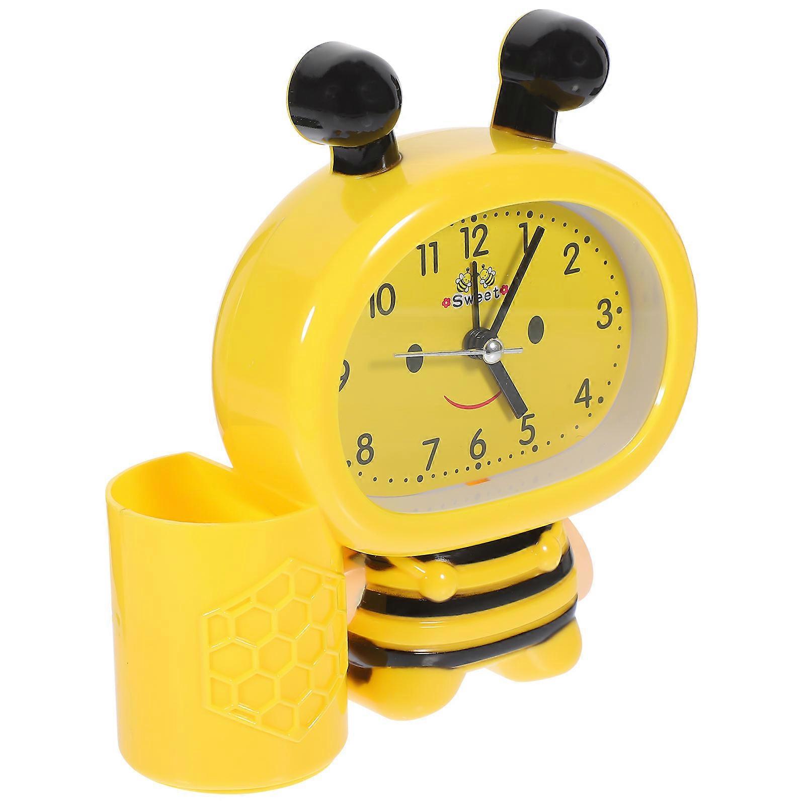 Digital Alarm Clock with Pen Holder Bee Shape for Desktop 1Pcs Yellow