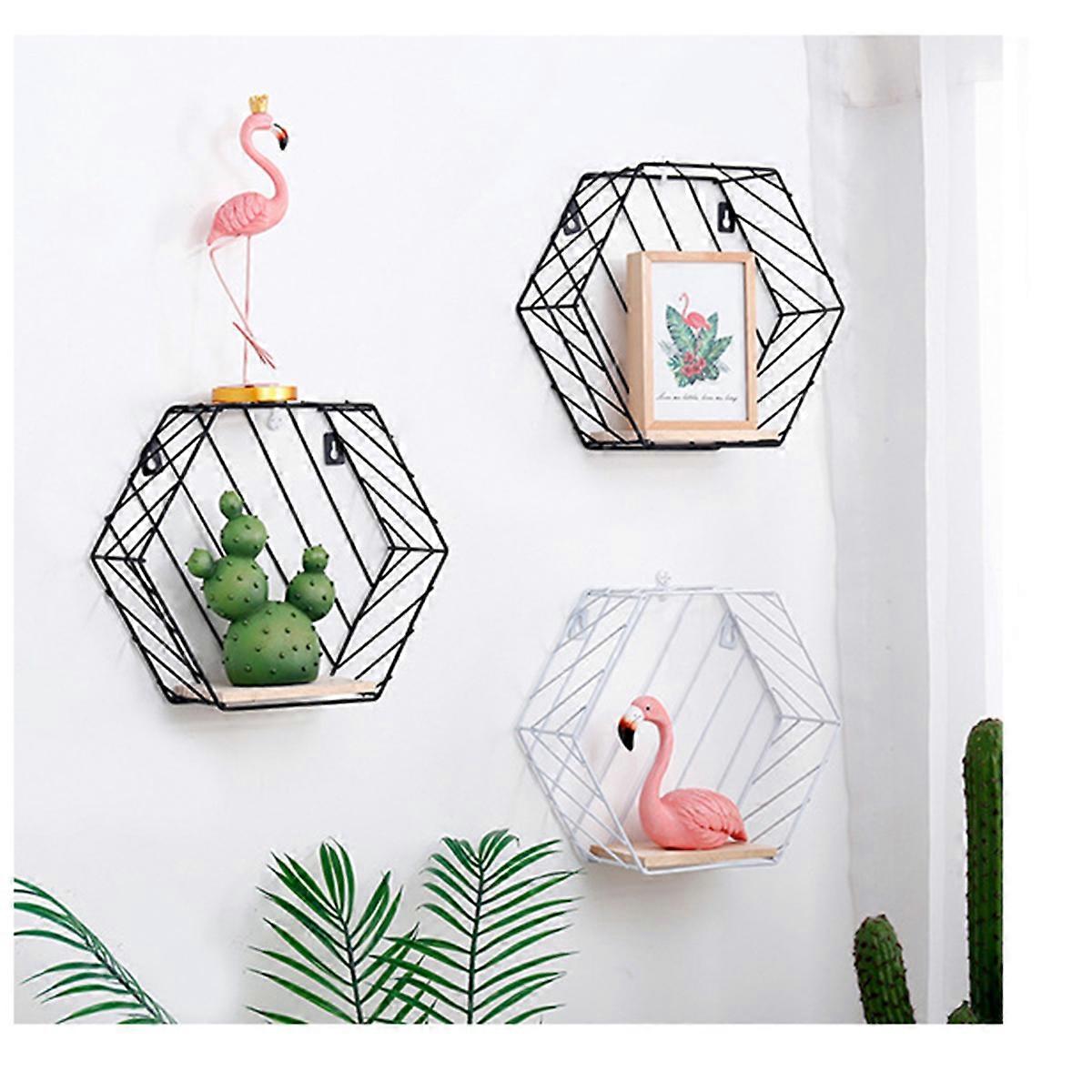 Floating Shelves Hexagon Wall Mounted Display Racks Black 2Pcs