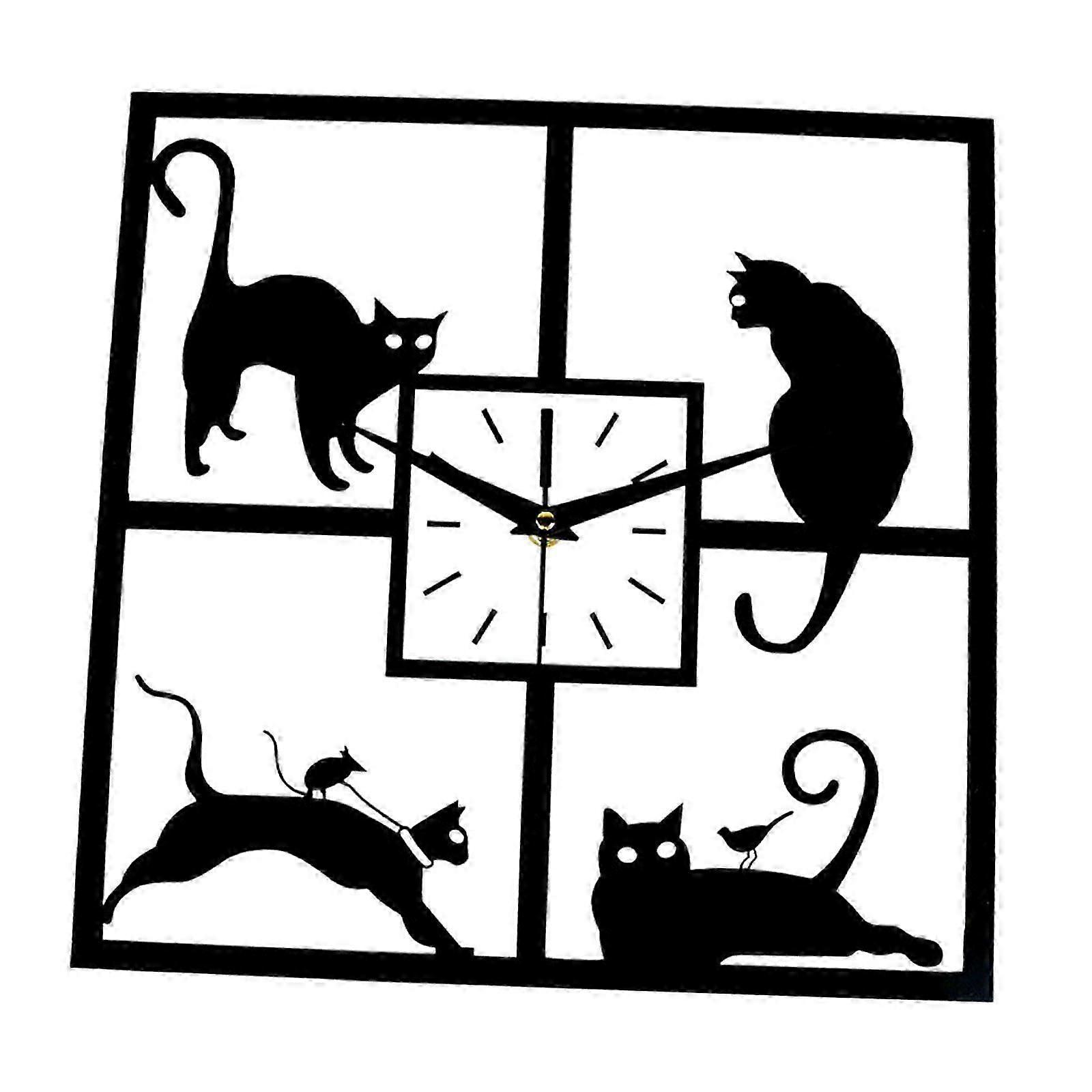 Square Cat Wall Clock Battery Powered Modern Acrylic Decoration for Bar Cafe