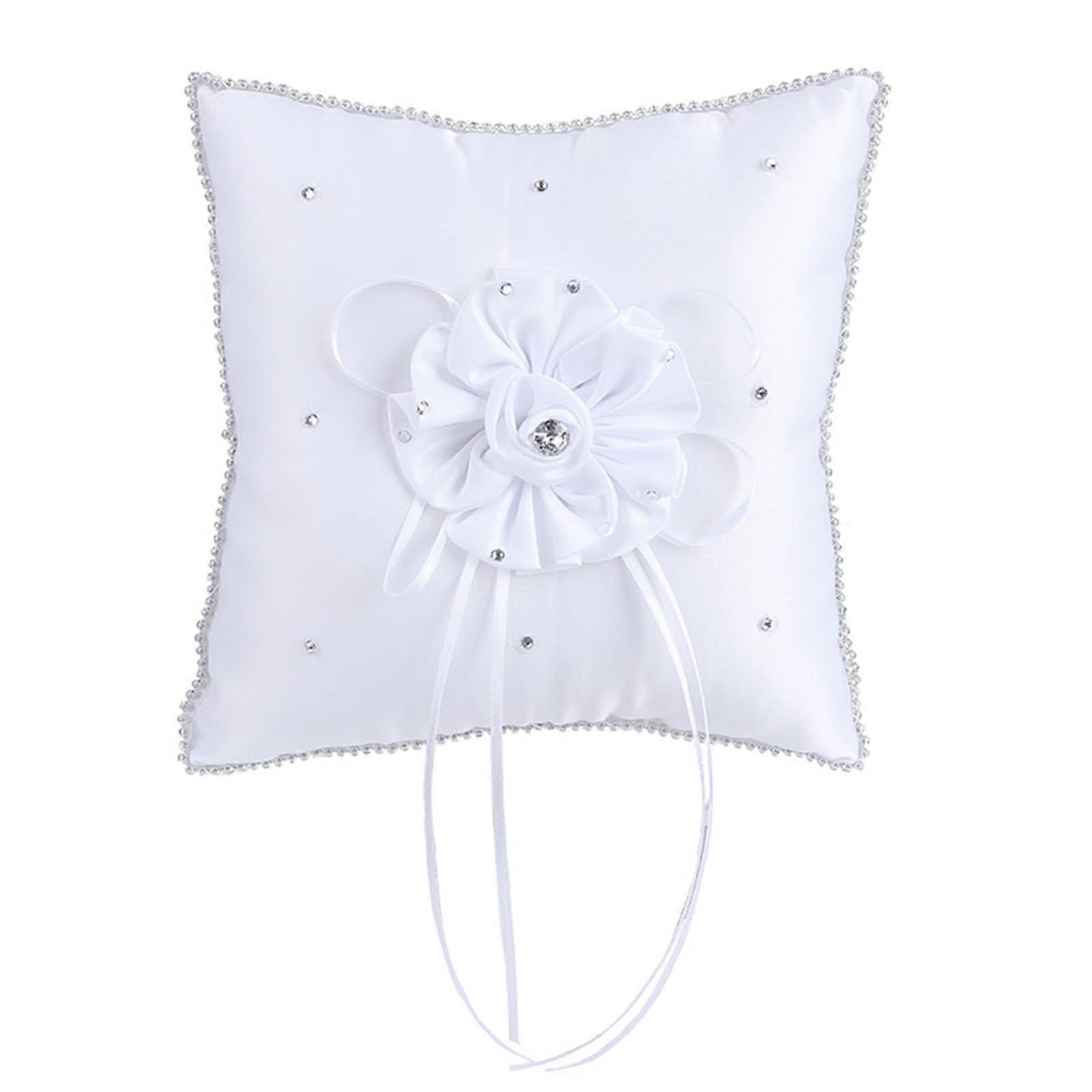 Handcrafts Wedding Rings Pillow Ring Bearer Soft Square With Bowknot Rhinestones Decoration Bridal Ceremony Accessory