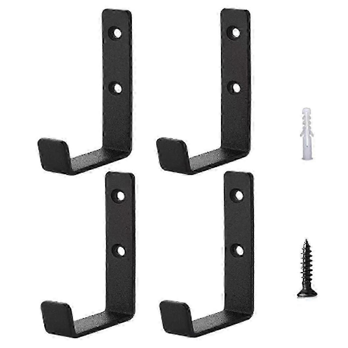 Set of 4 Heavy Duty J-Shaped Hooks -Garage Hooks - Metal Wall Mounted Hooks for Tool Storage - Gara