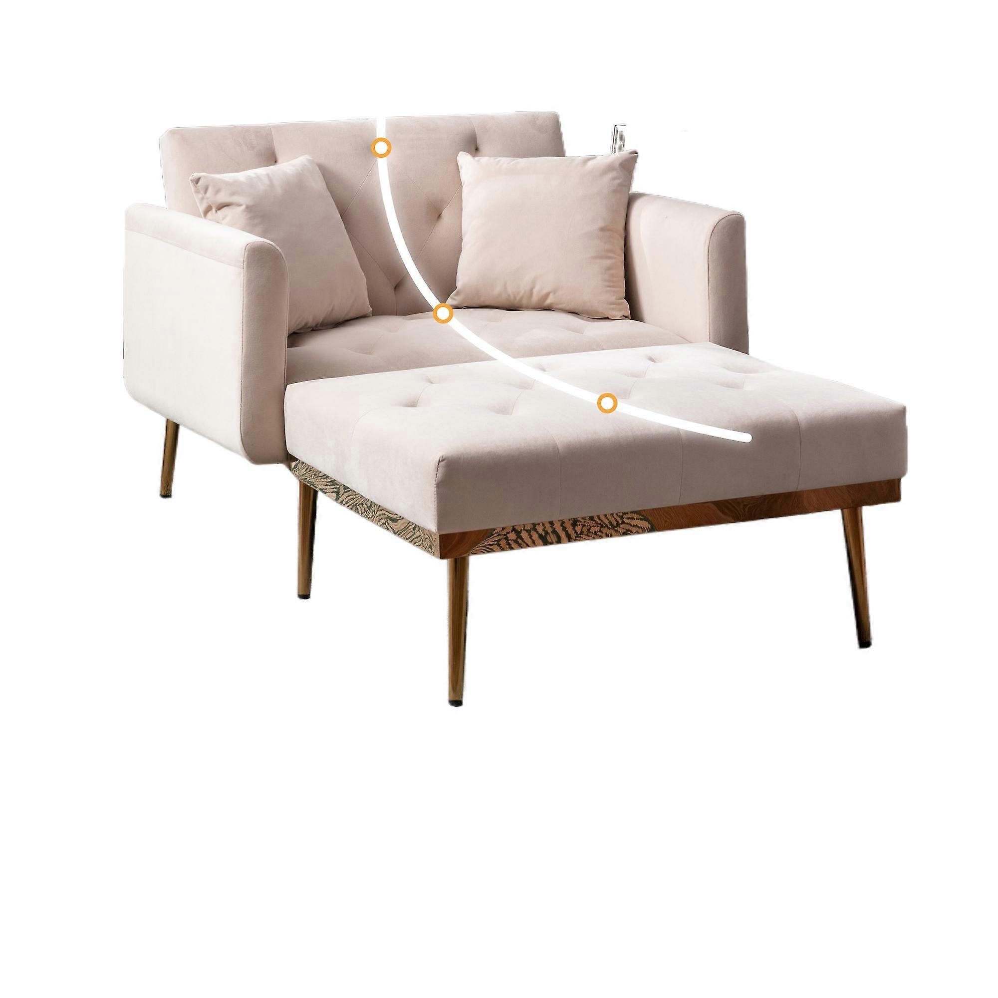 Modern Recliner Chair Adjustable Backrest Foldable Sofa Beige