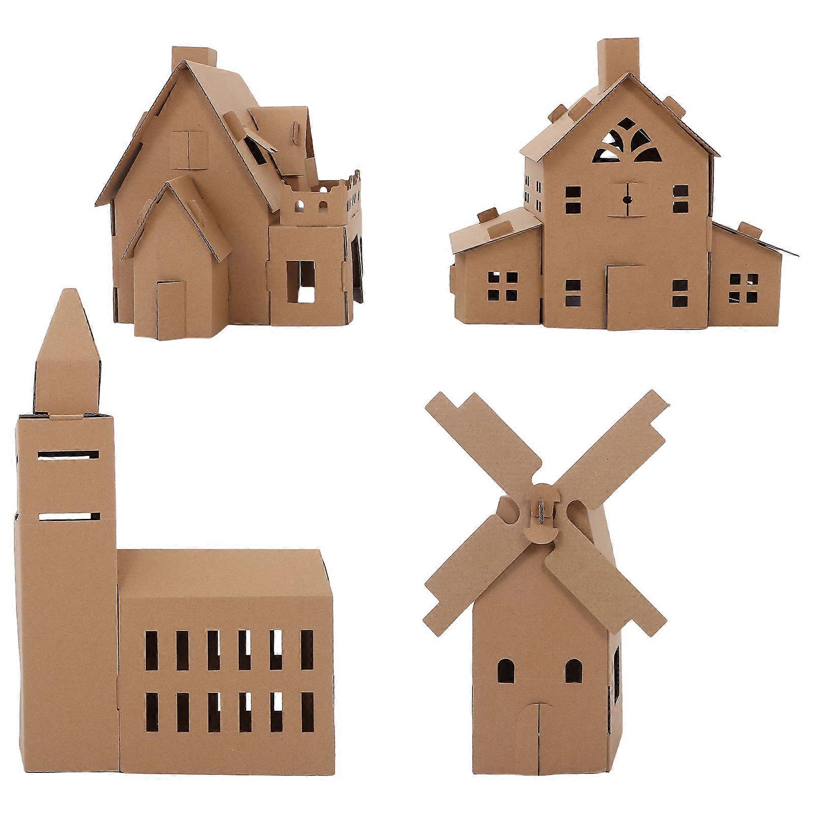 DIY Mini Cardboard House Kit for Kids Educational Play 4Sets
