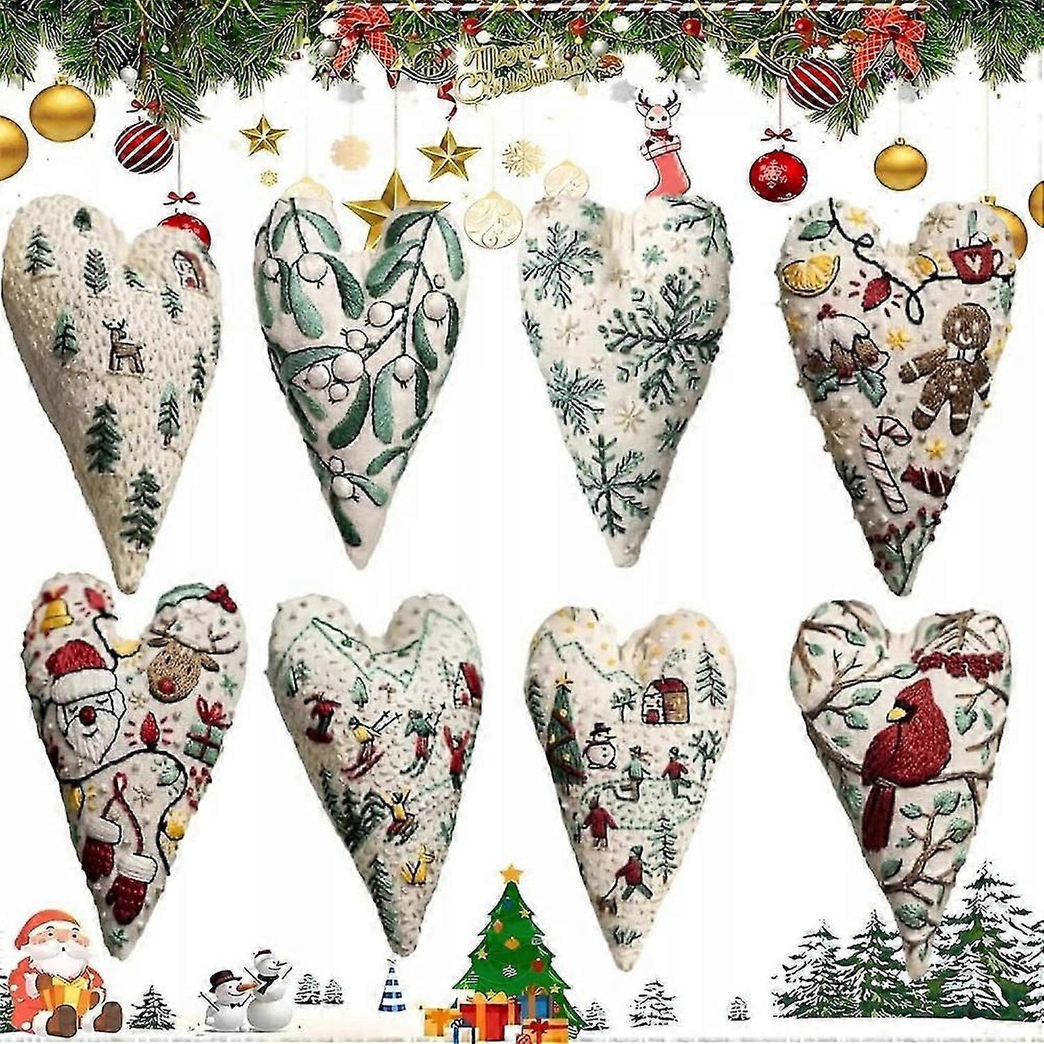DIY hjerte broderi juledekoration, jul hjerte broderi kit