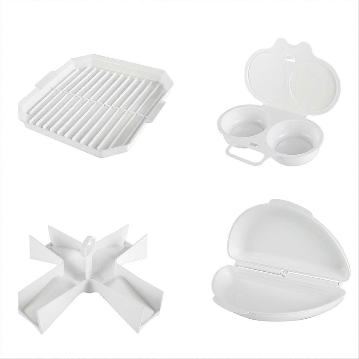 4Pcs Microwave Cooking Set Oven Cookware Set with Bacon Baking Plate Egg Steamer Fried Egg Box Potat