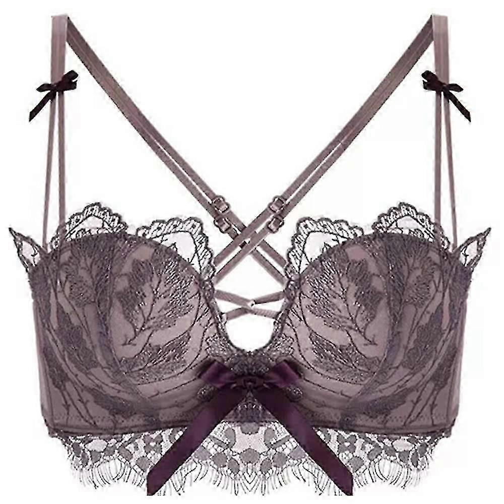 Sexy Women's Floral Lace Bralette with Padded Push-Up and Mesh Crop Top - Camizz40 Style