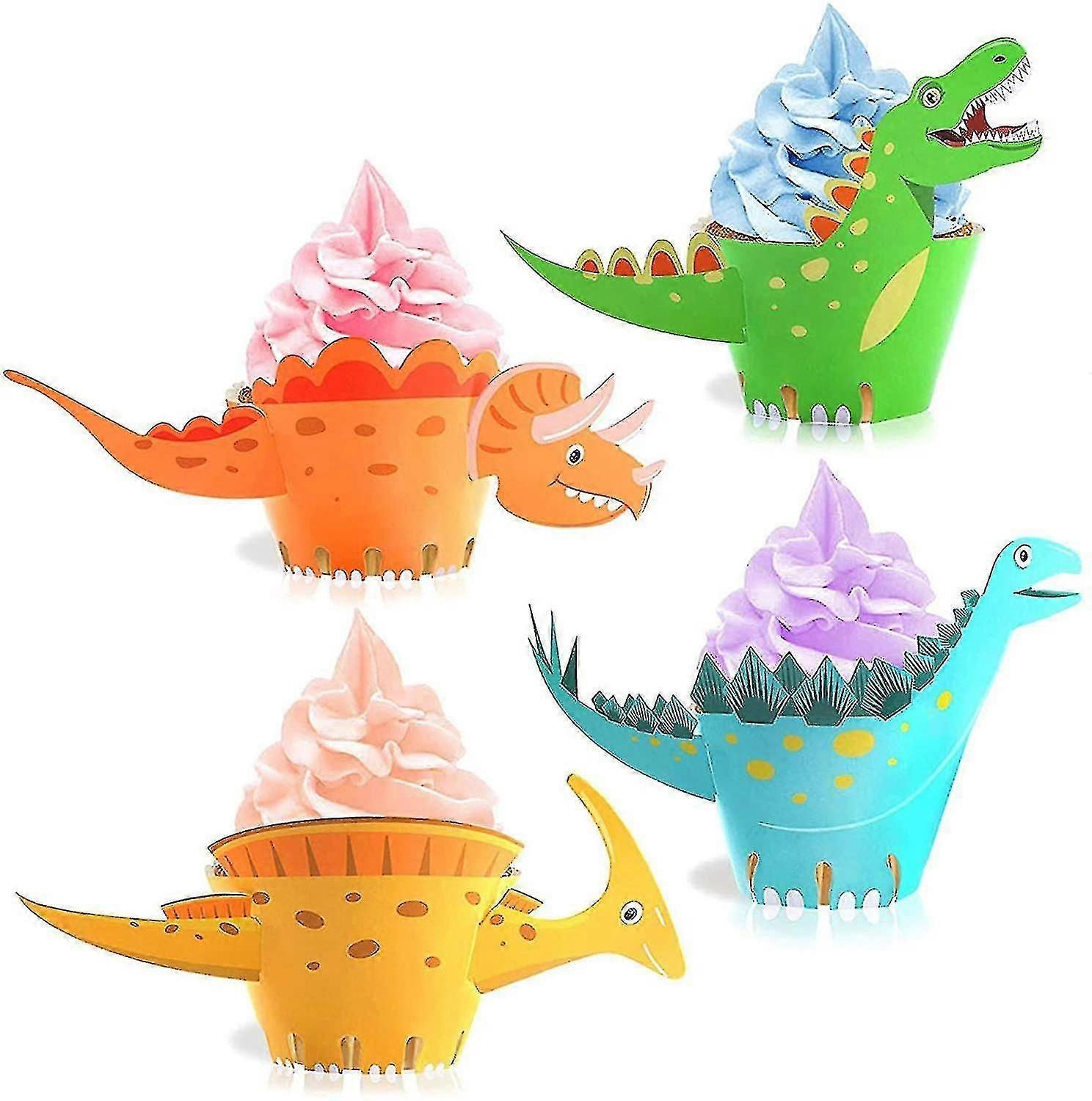 24pcs Dinosaur Cupcake Toppers And Wrappers Jurassic World Dinosaur Style Happy