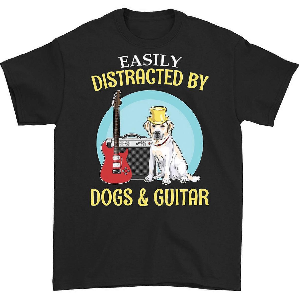 דעתו מוסחת בקלות על ידי כלבים וחולצת טריקו לגיטרה, מתנת גיטריסט, נגן גיטרות מדריך מוזיקאי מורה