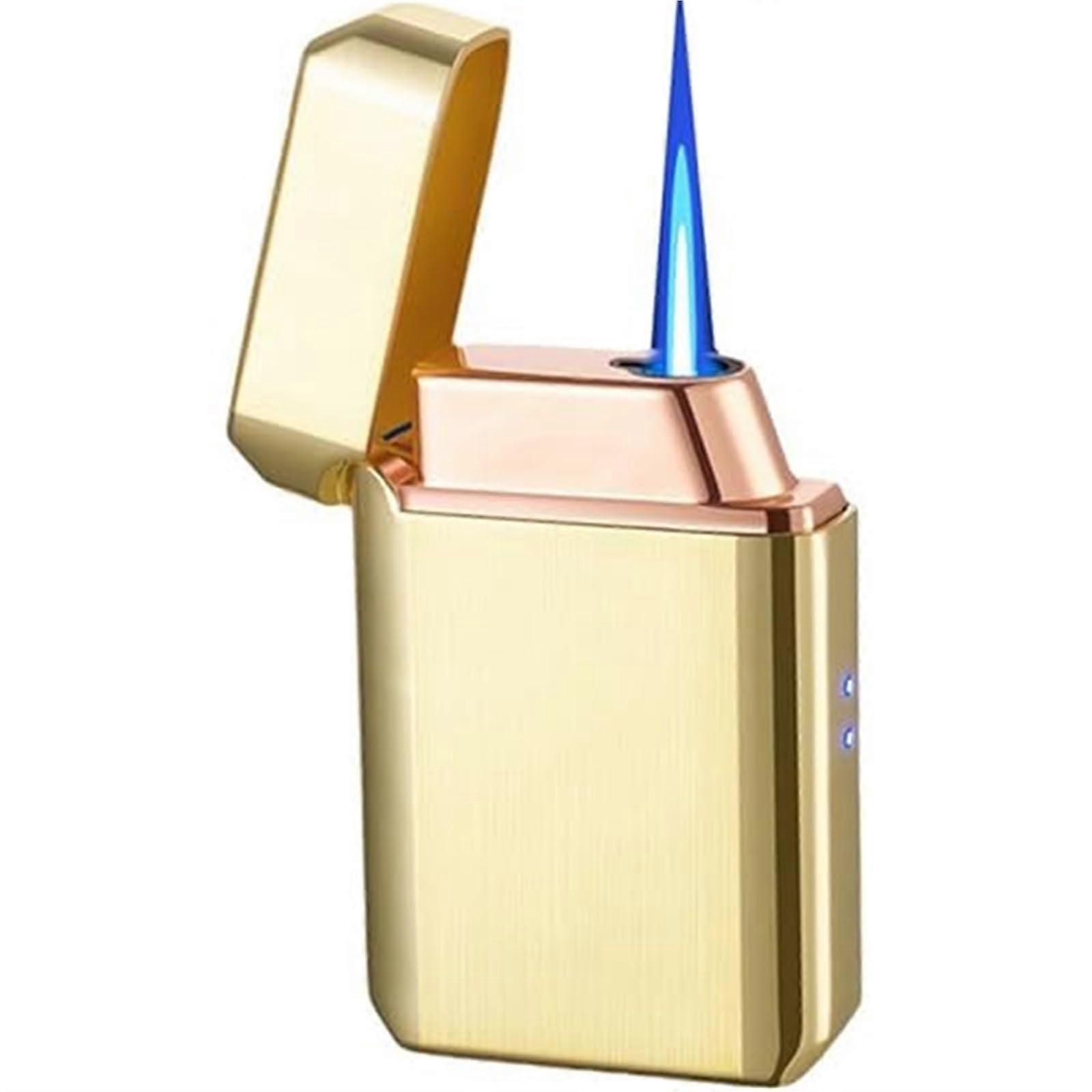 VoiceActivated Smart Windproof Straight Flame Butane Lighter, Four Ignition Modes, Refillable Metal Portable, Gold