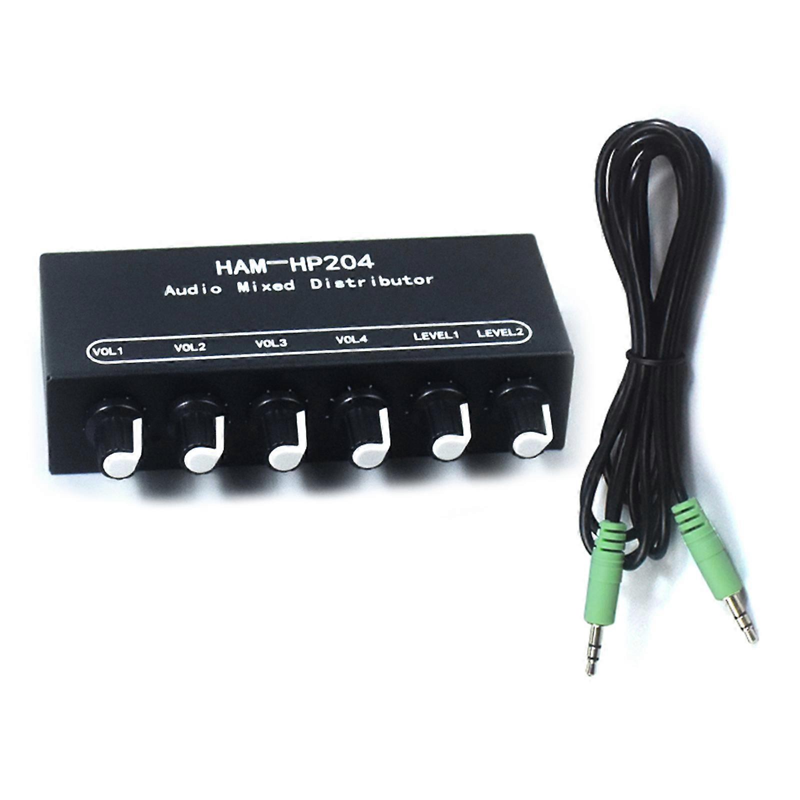HP204 Metal Stereo Sound Mixer Auditory Distributor with 2 Input 4 Output for Headphones Amplifier Multicolor