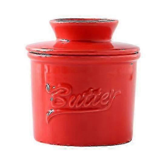 Ceramics Butter Crock with Lid French Butter Dish Keeper Counter Spreadable Soft Butter Container Storage Jar with Water Line Kitchen Suppli