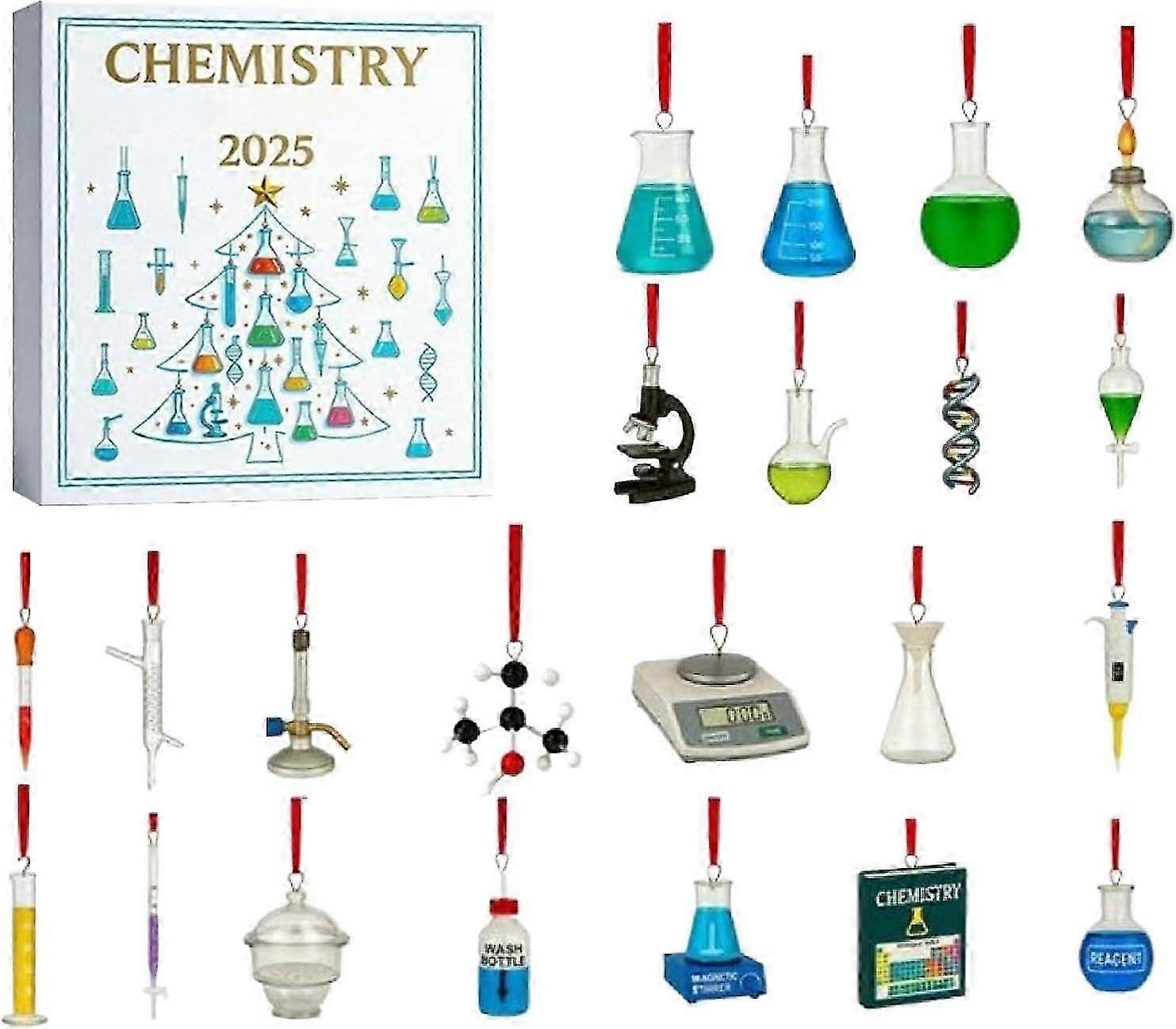 Calendare de Advent pentru chimie 2025, Calendar de Crăciun cu numărătoare inversă pe 24 de zile cu set de experimente pentru chimie, Pandantive suspendate cu tematică științifică acrilice 2D, Cadou