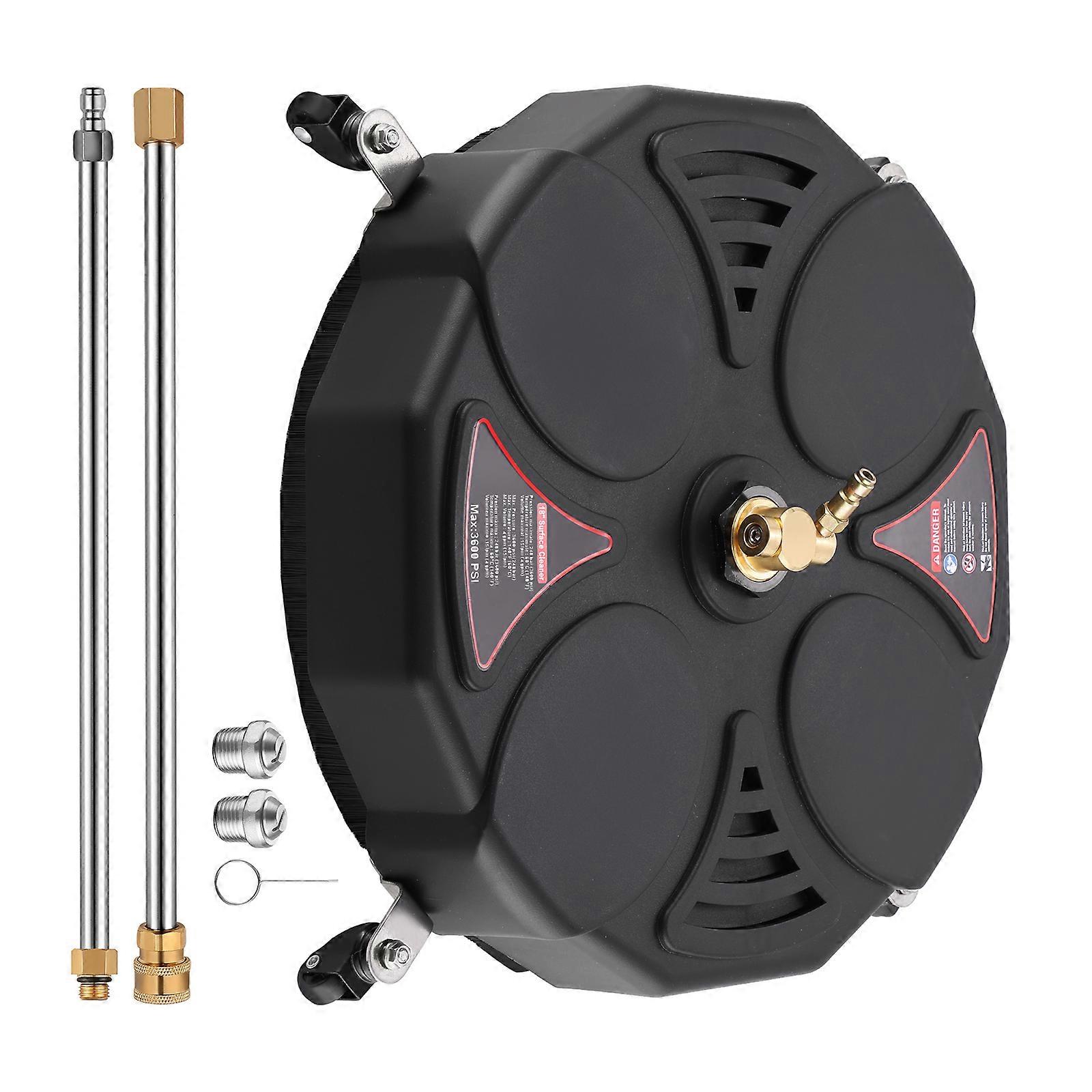 Practical Rotary Surfaces Cleaner With 2 Replacement Nozzles And 3 Wheels For High Pressure Washer 3600PSI Multicolor
