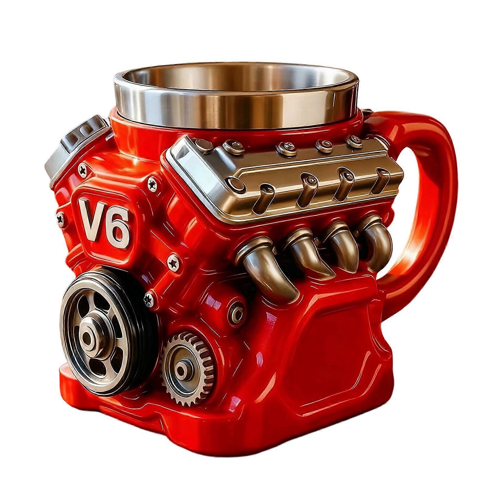 Retro Engine Design Coffee Mugs With Nonrust Steel Liners Heat Resistant Durable Cup For Car Enthusiasts Multicolor