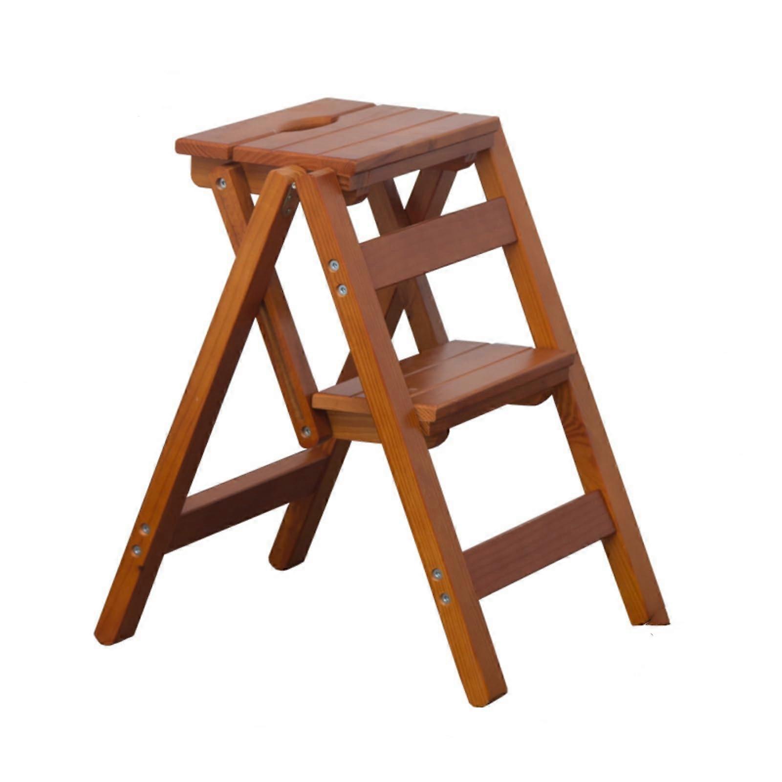 Wooden Folding Chair Ladder with Extra Steps for Home Library or Office – Brown