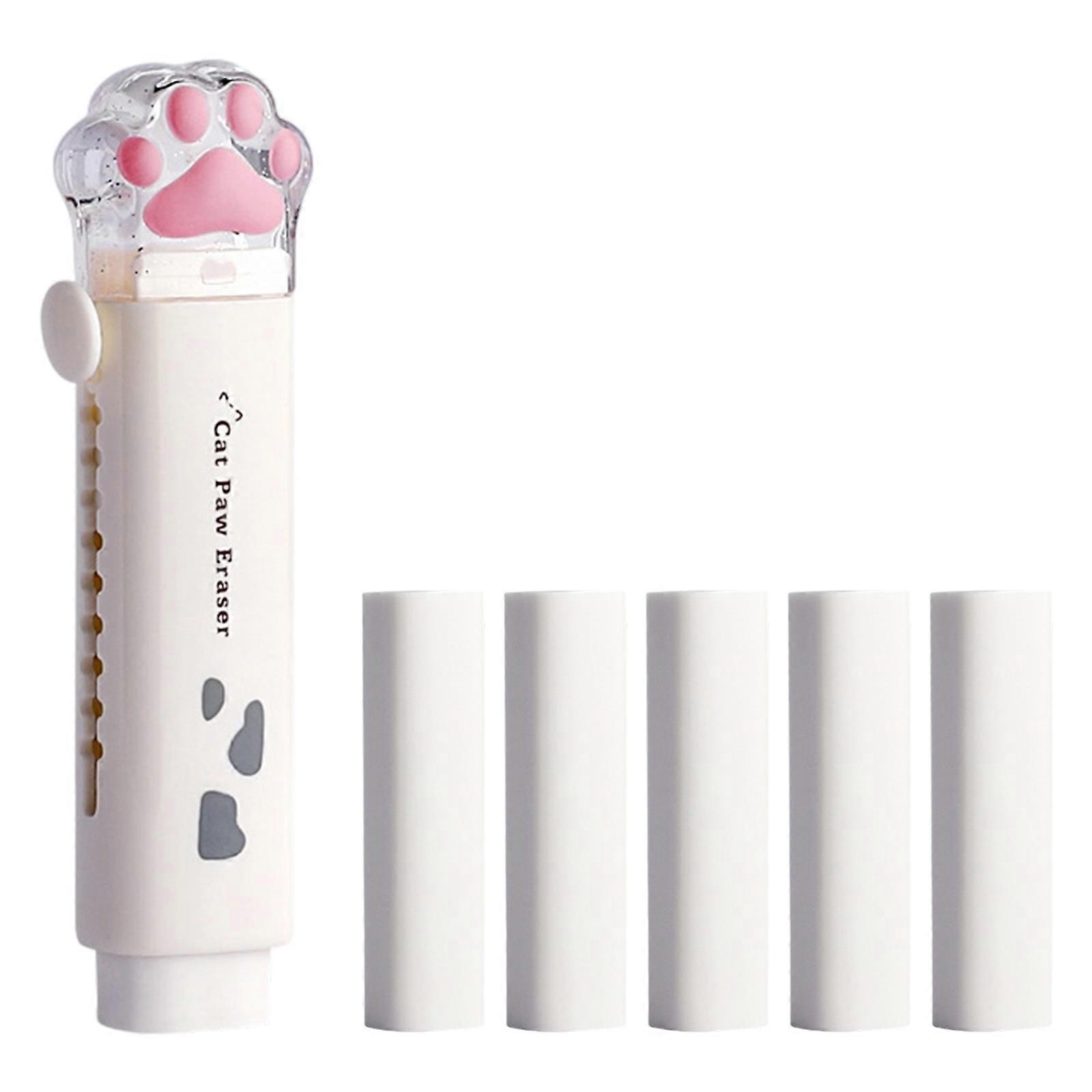 Kitten Claw Sliding Eraser with 5 Refills Retractable Rubber Eraser Refillable Push Pull Erasers for Children Student  White