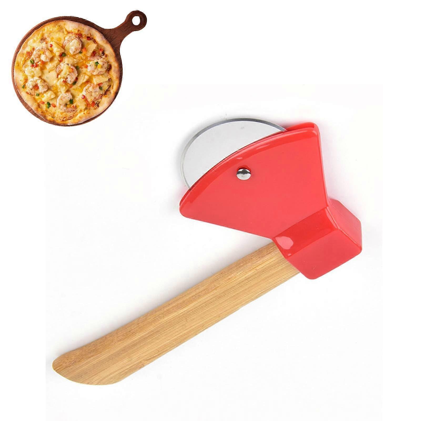 Pizza Cutter Rocker Knife with Bamboo Handle, Stainless Steel Axe Shape for Dough and Baking