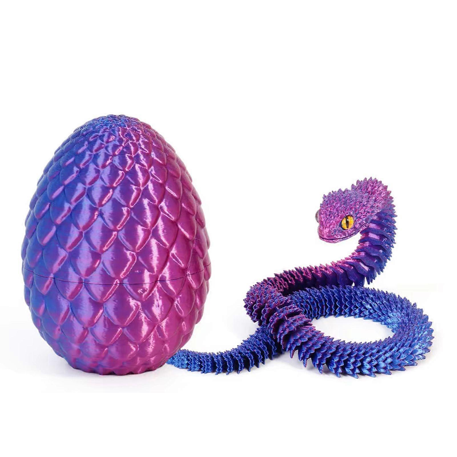 Jikaix 3D Printed Snake Egg with Snake Inside Movable Joints Snake Eggshell Figurine Articulated Snake Fidget Toy Desktop Decoration Ornament