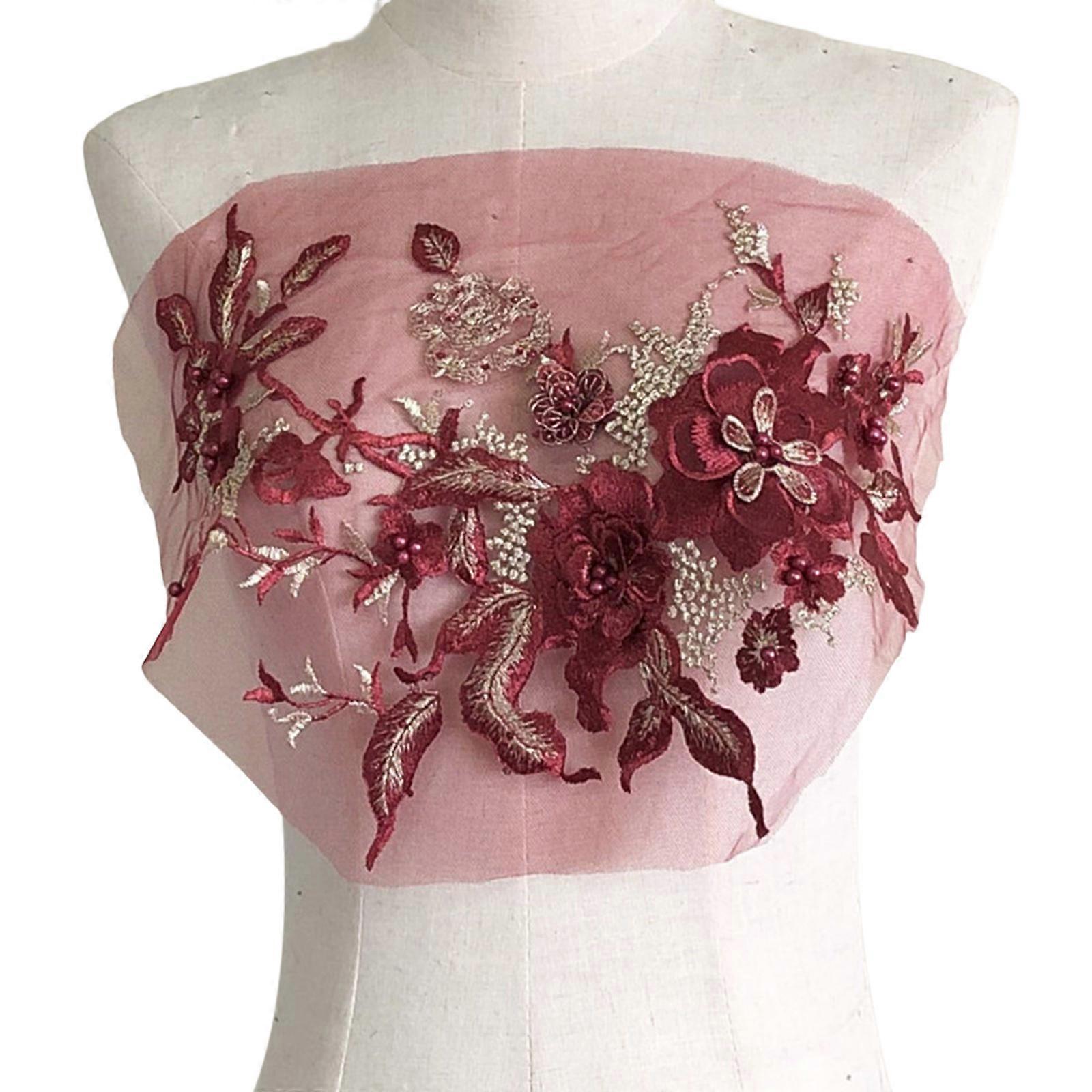 Sewing On Iron On Flower Patches with Sequins Embroidery for Easy Crafting Projects Polyester  wine red