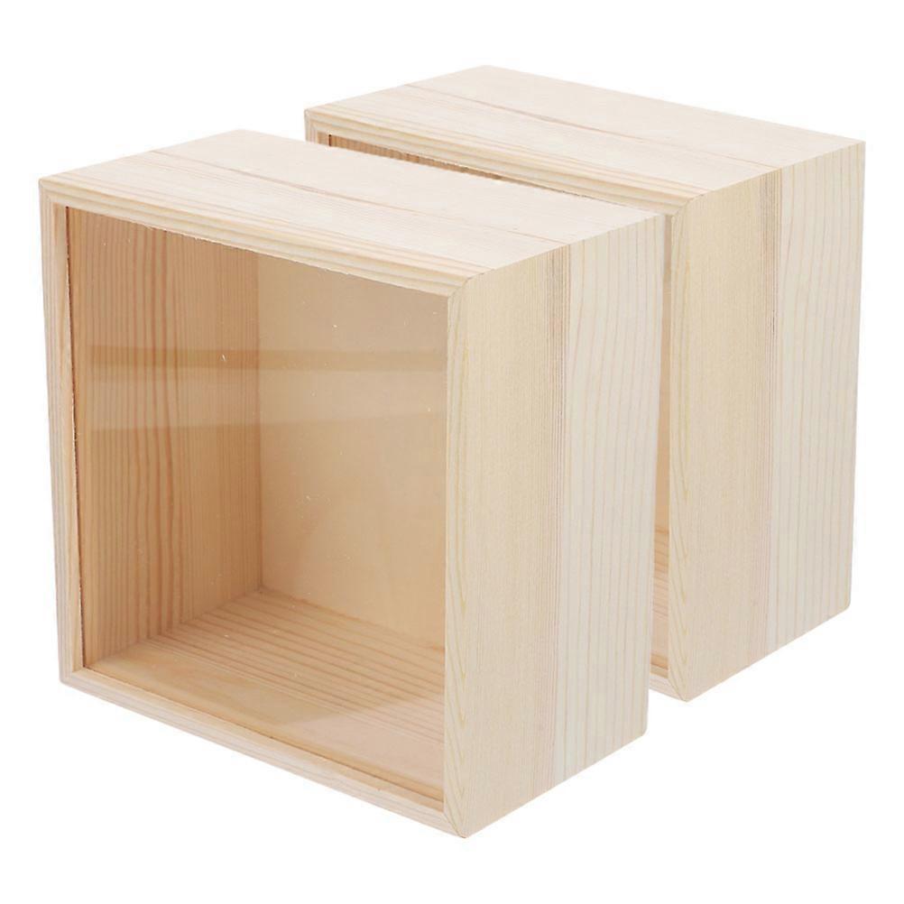 Acrylic Storage Box Wooden Organizer for Storage 2Pcs with Sliding Lid Design