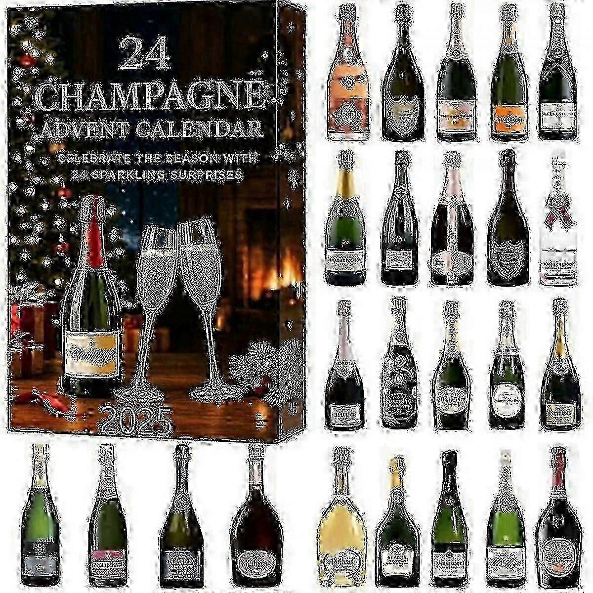 Champagner-Adventskalender, 24 Tage Champagner-Weihnachts-Countdown 2025, hinter jedem Türchen verbirgt sich eine neue Überraschung, Champagner-Countdown 24 Tage | Fruugo