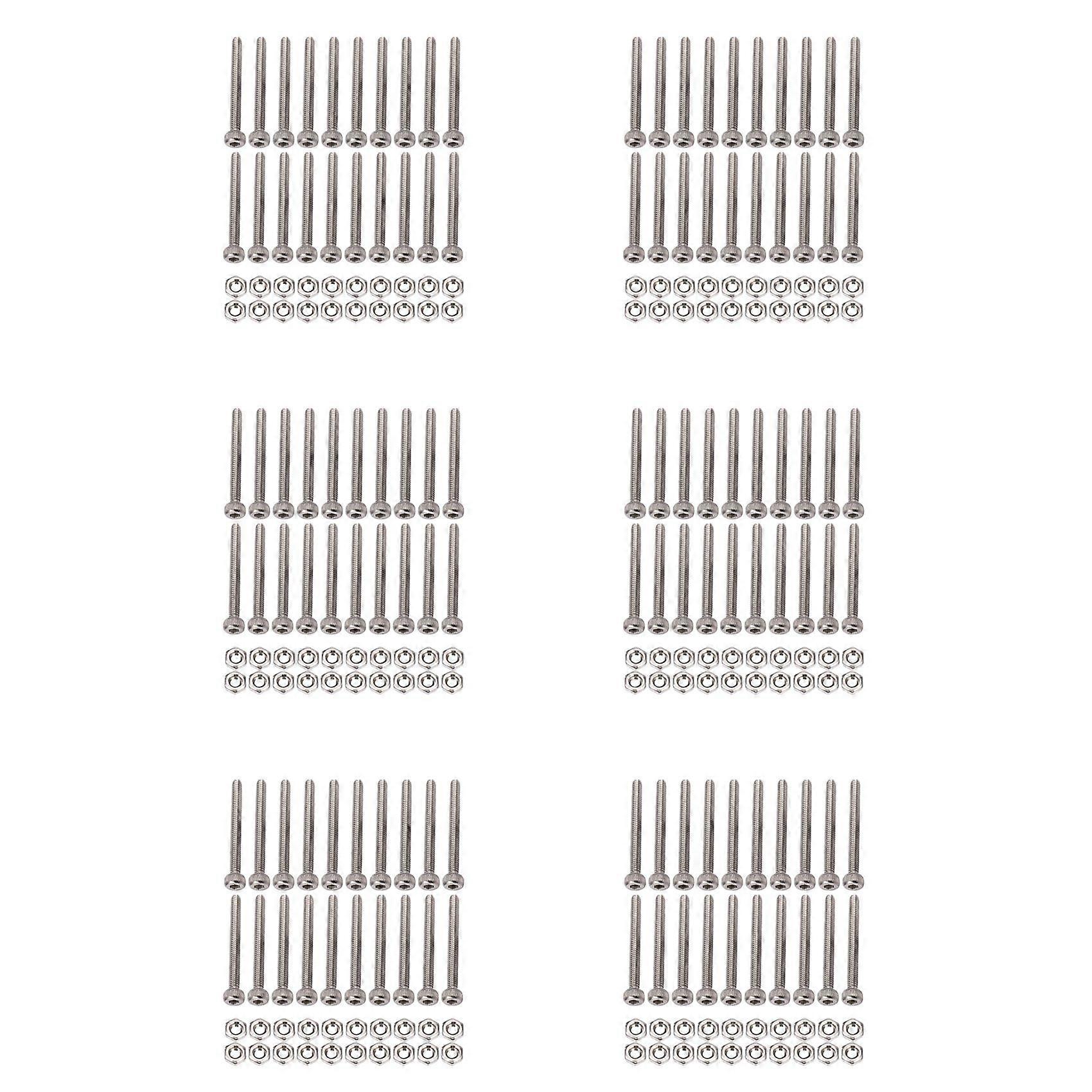 M2 x 120mm Long Hex Socket Knurled Cap Screws Bolts Nuts Set 120Pcs