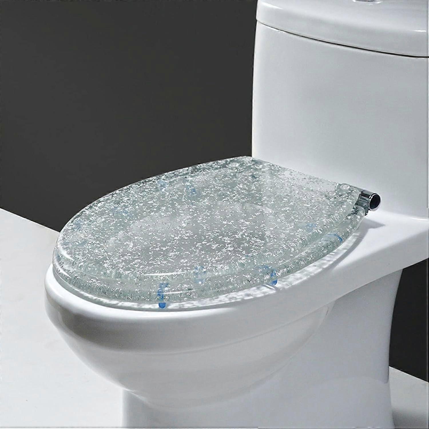 Soft Close Elongated Toilet Seat with Lid, Durable Resin Silver Foil, Easy Install Ergonomic Comfort