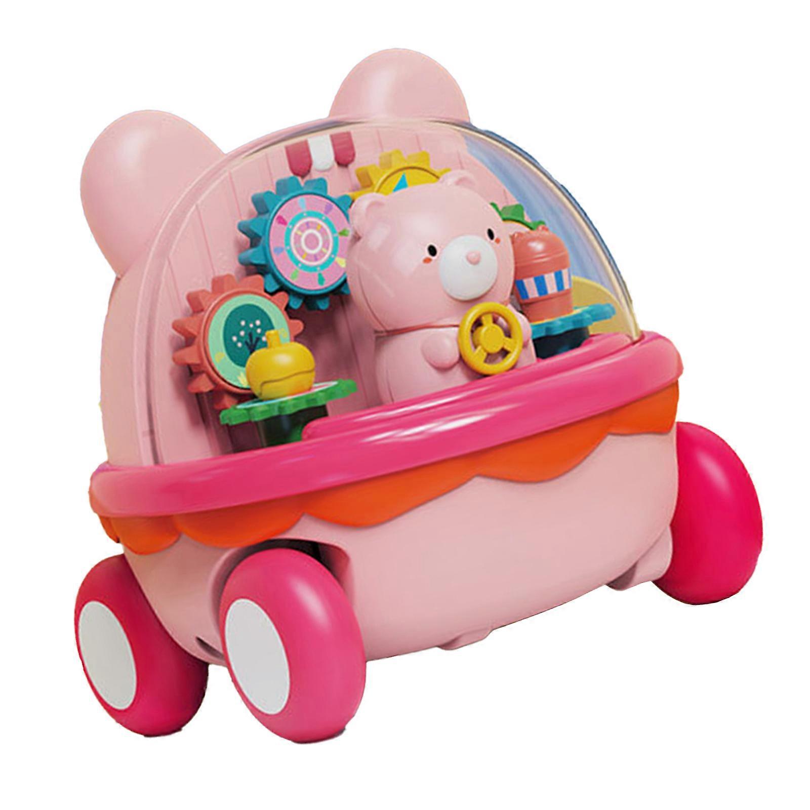 インタラクティブ慣性車のおもちゃプレスとゴーキャルーンベア車のおもちゃ、屋内と屋外の子供のための透明なギアでピンクを支持