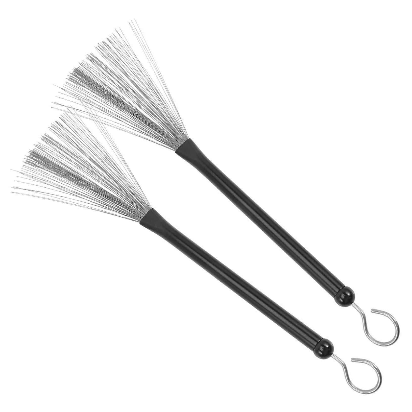 2 Pack Metal Handle Steel Wire Drum Brushes for Jazz Drumming Percussion Instruments