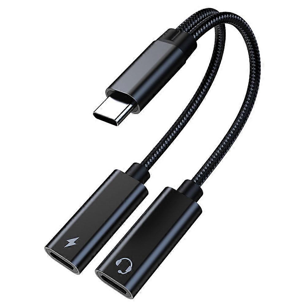 USB C Splitter, Dual USB C Headphone and Charger Adapter 32 Bit/60W Fast Charging Compatible with Most Smartphones Black