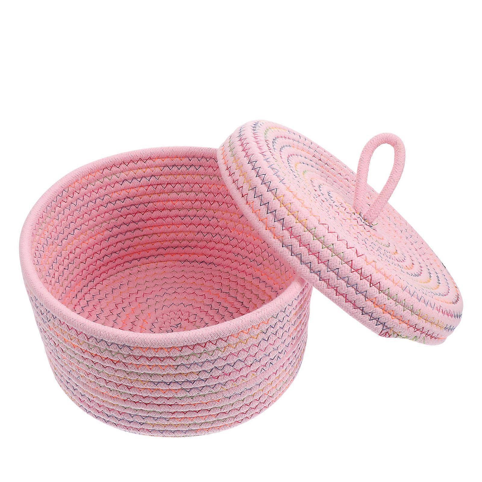 Pink Cotton Rope Storage Basket for Desktop Usage 1Pcs with Lid