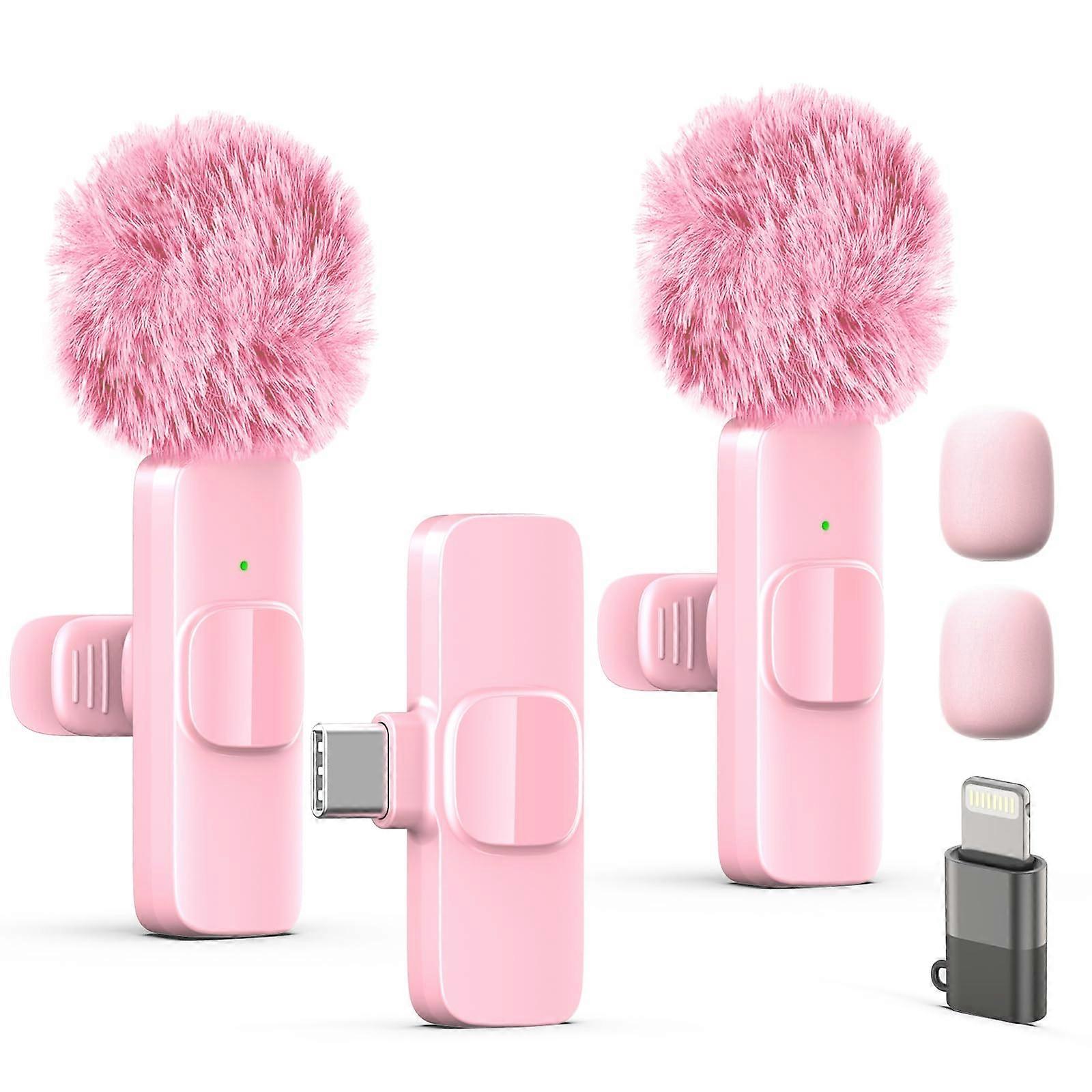 Wireless Lavalier Microphone for iPhone iPad with AI Noise Reduction Bluetooth 5.3 Pink