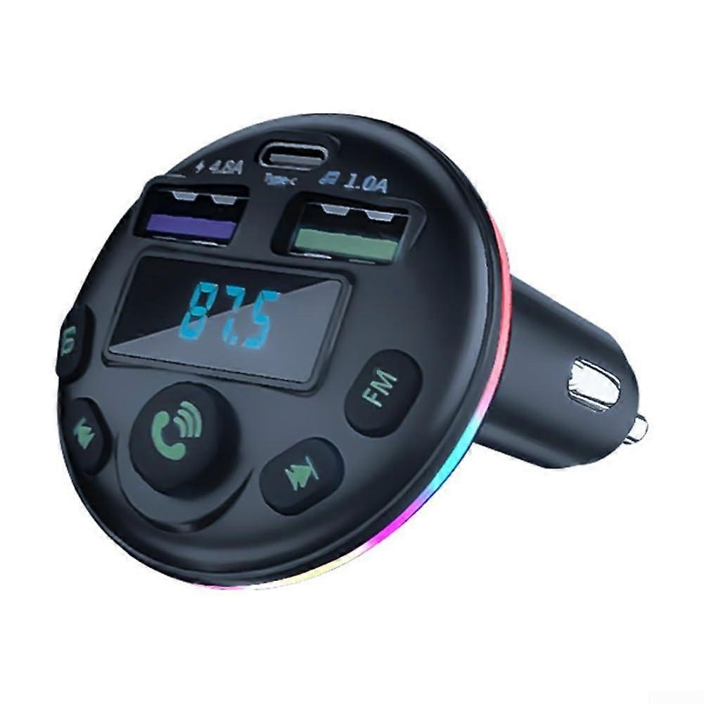Car Bluetooth FM Transmitter with Ambient Lights, Wireless Handsfree Car Kit MP3 Player
