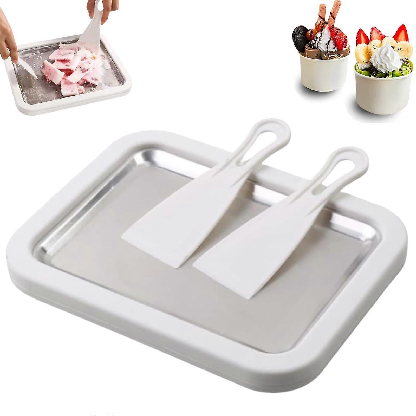 Rolled Ice Cream Maker Kit with Quick Freeze Stainless Plate and 2 Scrapers for DIY Desserts