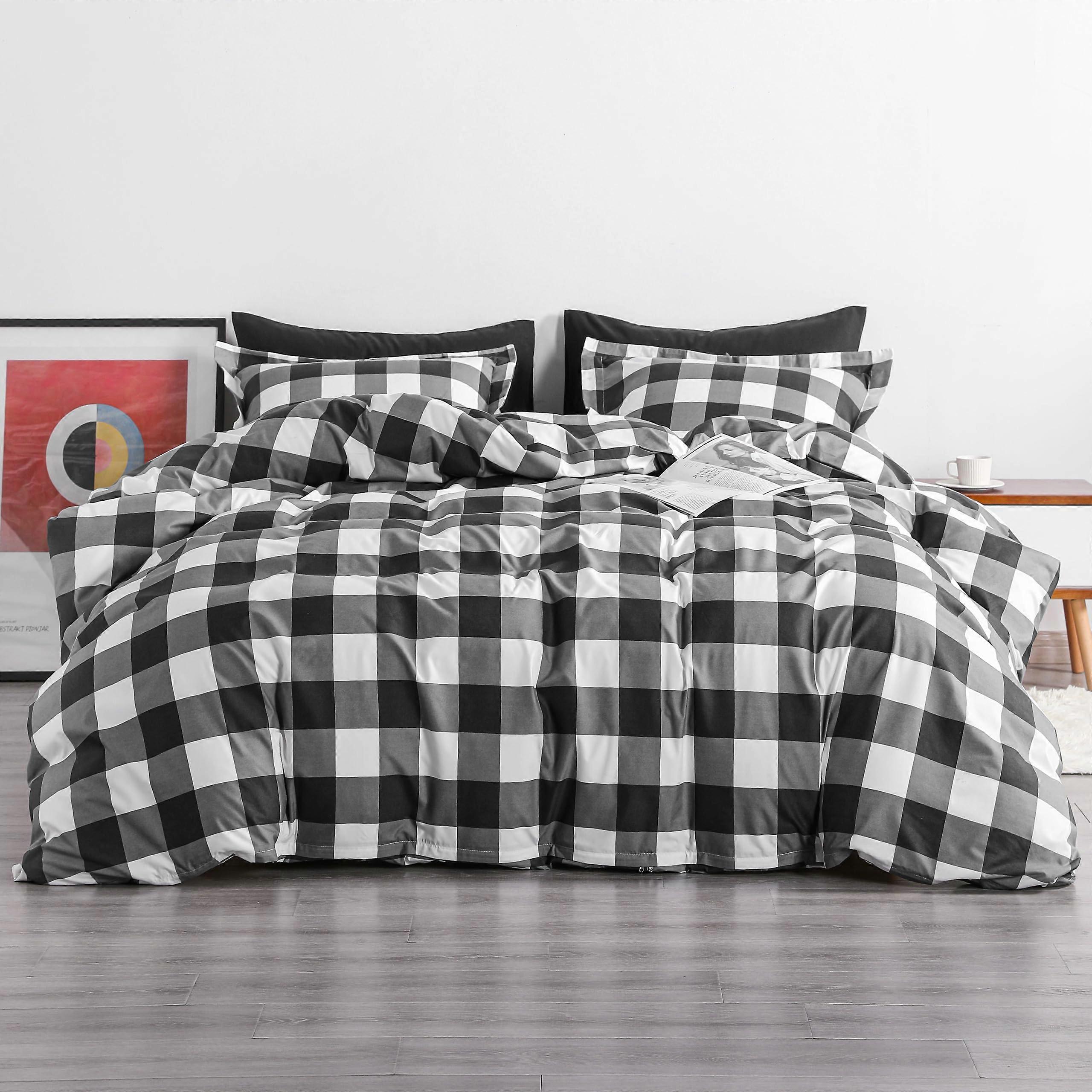 Buffalo Check Queen Duvet Cover Set Black and White Plaid Ultra Soft Bedding with Zipper Closure