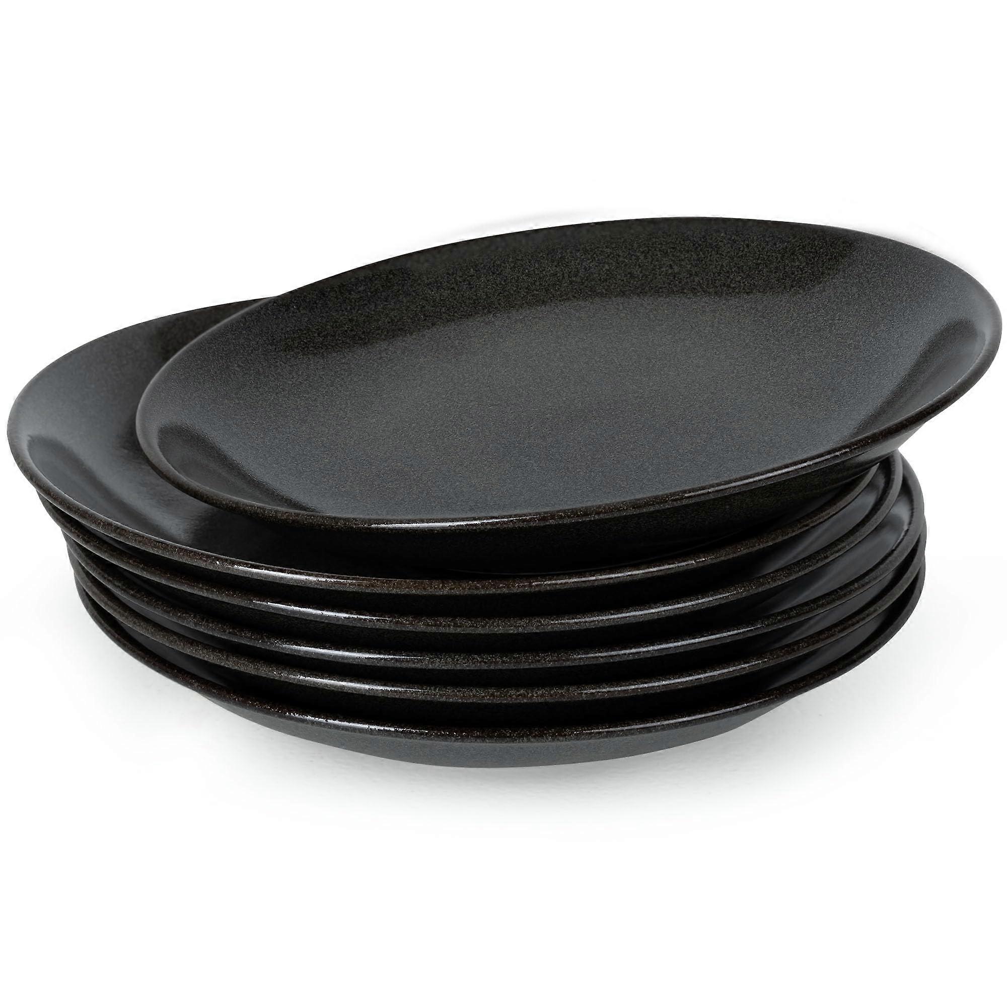 Set of 6 Black Porcelain Salad Plates, Elegant Onyx Black Finish, Durable ChipResistant
