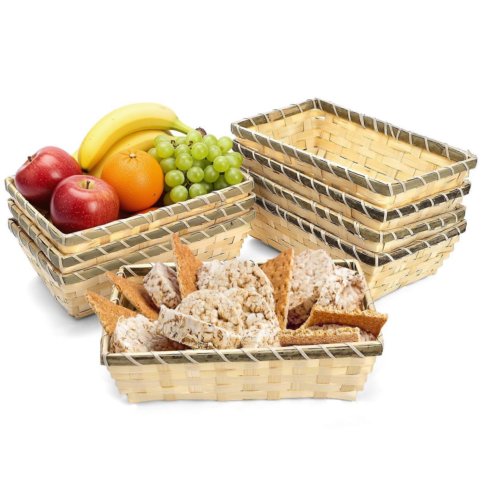 8 Pack Small Rectangular Wicker Basket, Handmade Bamboo Bread Serving and Storage for Kitchen or Party
