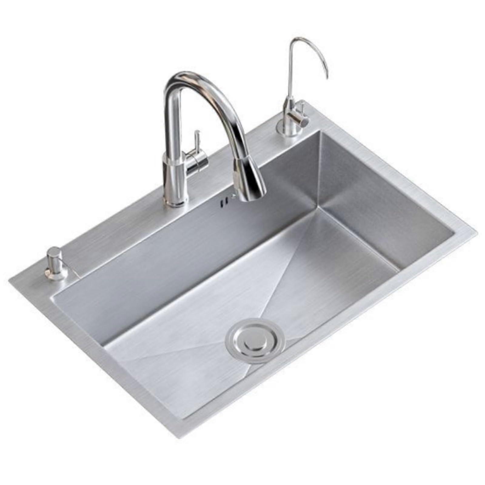 304 Stainless Steel Utility Sink with Dual Mode PullOut Faucet, Deep Single Bowl Undermount 60x45cm